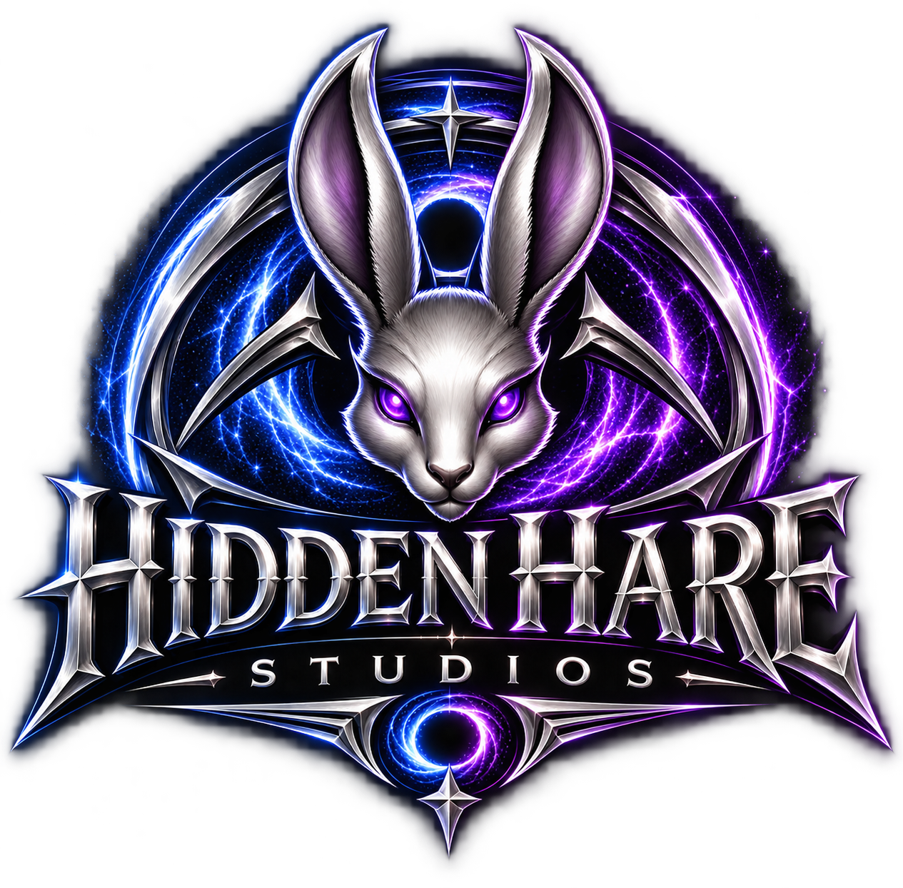 Hidden Hare Studios cosmic silver hare emblem
